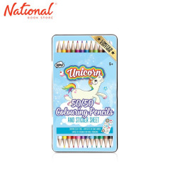 NATURAL PRODUCTS COLORED PENCIL NPW60157 BLUE UNICORN 24 COLORS TWO-TONE 50/50 WITH STICKER SHEET TIN CAN