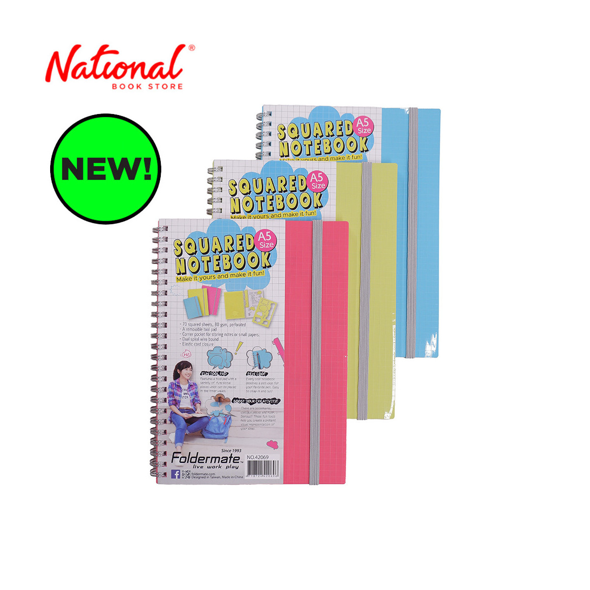 Foldermate Spiral Notebook A5 Myfunlandbook 70 sheets Grid with Dialogue Pad (color may vary)