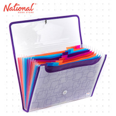 Seagull Expanding File Long 12 Pockets Garter Lock w/ Tab Transparent Colored Lining PZT4301 Violet