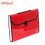 Seagull Expanding File with Handle Long 12 Pockets Push Lock with Tab Black Lining B4301 Red