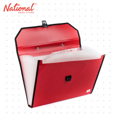 Seagull Expanding File with Handle Long 12 Pockets Push Lock with Tab Black Lining B4301 Red