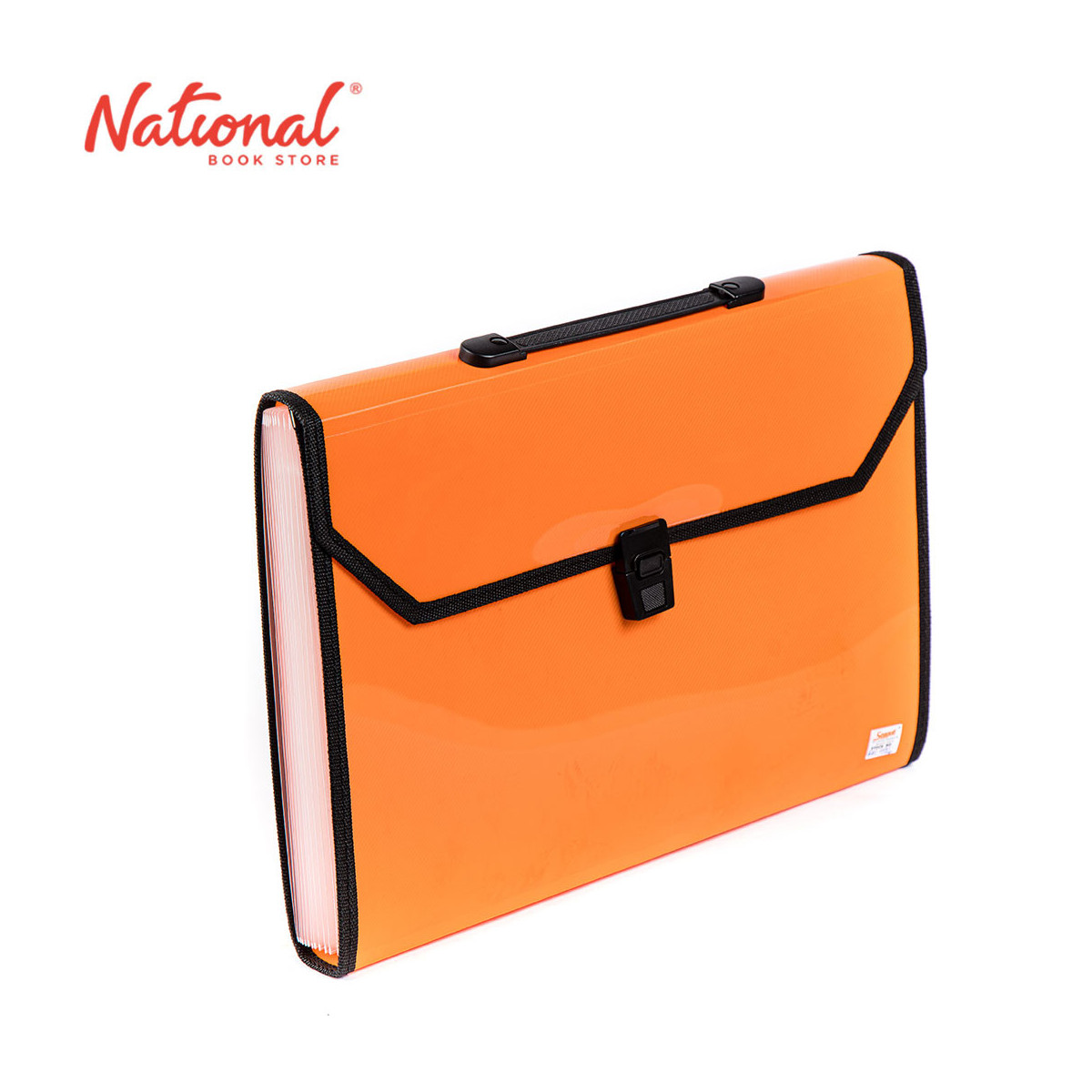 Seagull Expanding File with Handle Long 12 Pockets Push Lock with Tab Black Lining B4301 Orange