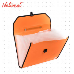 Seagull Expanding File with Handle Long 12 Pockets Push Lock with Tab Black Lining B4301 Orange