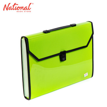 Seagull Expanding File with Handle Long 12 Pockets Push Lock with Tab Black Lining B4301 Neon Green