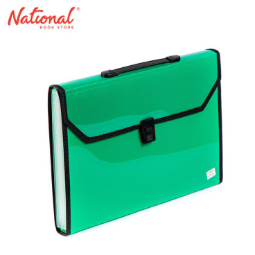 Seagull Expanding File with Handle Long 12 Pockets Push Lock with Tab Black Lining B4301 Green
