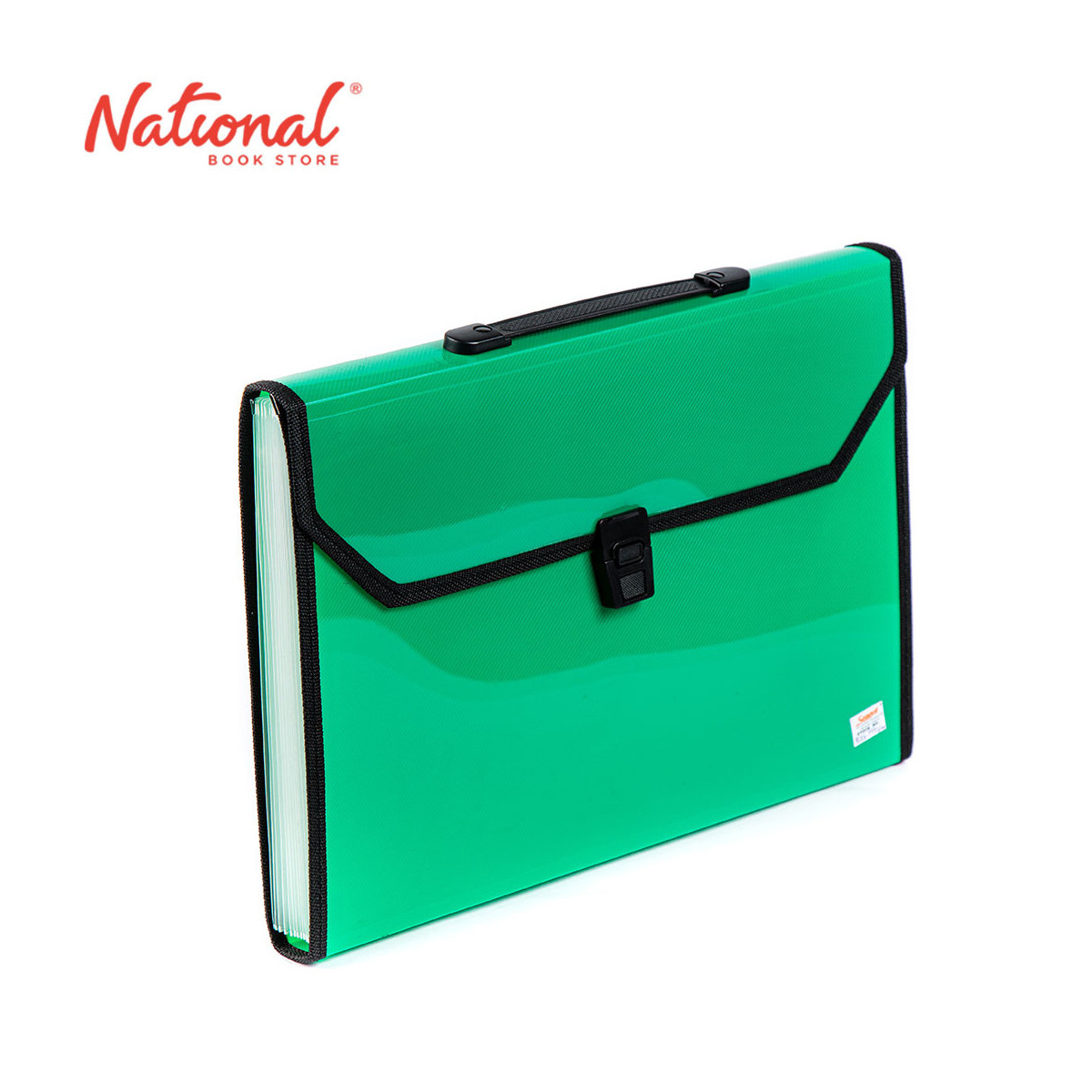 Seagull Expanding File with Handle Long 12 Pockets Push Lock with Tab Black Lining B4301 Green