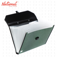 Seagull Expanding File with Handle Long 12 Pockets Push Lock w/ Tab Puzzle Black Lining L4301 Green