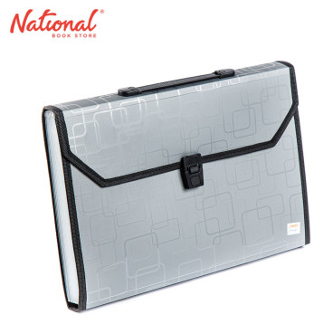 Seagull Expanding File with Handle Long 12 Pockets Push Lock w/ Tab Puzzle Black Lining L4301 Silver