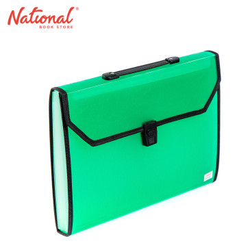 Seagull Expanding File with Handle Long 12 Pockets Push Lock with Tab Transparent Black T4301 Green