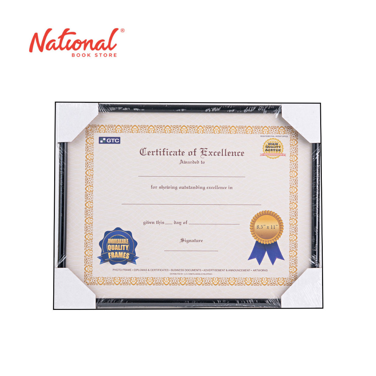 GTC Certificate Frame Gl-811 8.5x11 inches PVC - Gifts - Frames