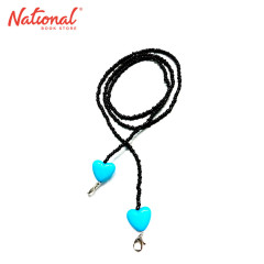 Face Mask Lanyard Black Beads Light Blue with Heart -...