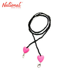 Face Mask Lanyard Black Beads Fuchsia Pink with Heart -...