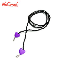 Face Mask Lanyard Black Beads Violet with Heart - Medical...