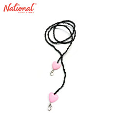 Face Mask Lanyard Black Beads Light Pink with Heart -...