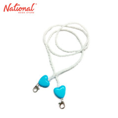 Face Mask Lanyard White Beads Light Blue with Heart -...