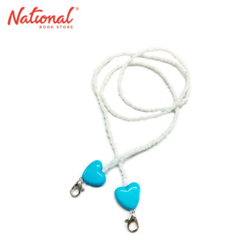 Face Mask Lanyard White Beads Light Blue with Heart - Medical Supplies
