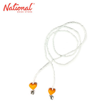 Face Mask Lanyard White Beads Orange with Heart - Medical Supplies