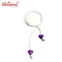 Face Mask Lanyard White Beads Violet with Heart - Medical...