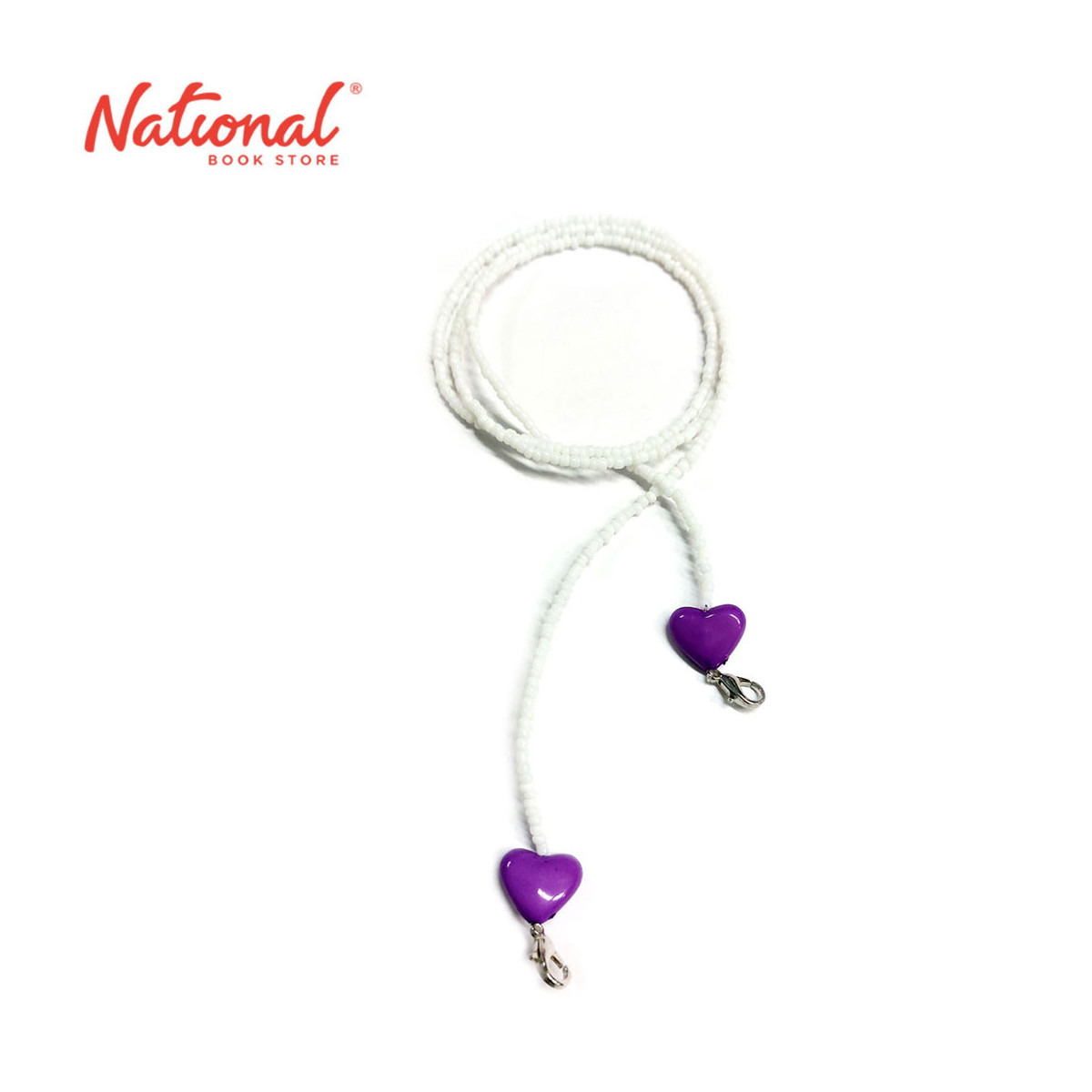 Face Mask Lanyard White Beads Violet with Heart - Medical Supplies