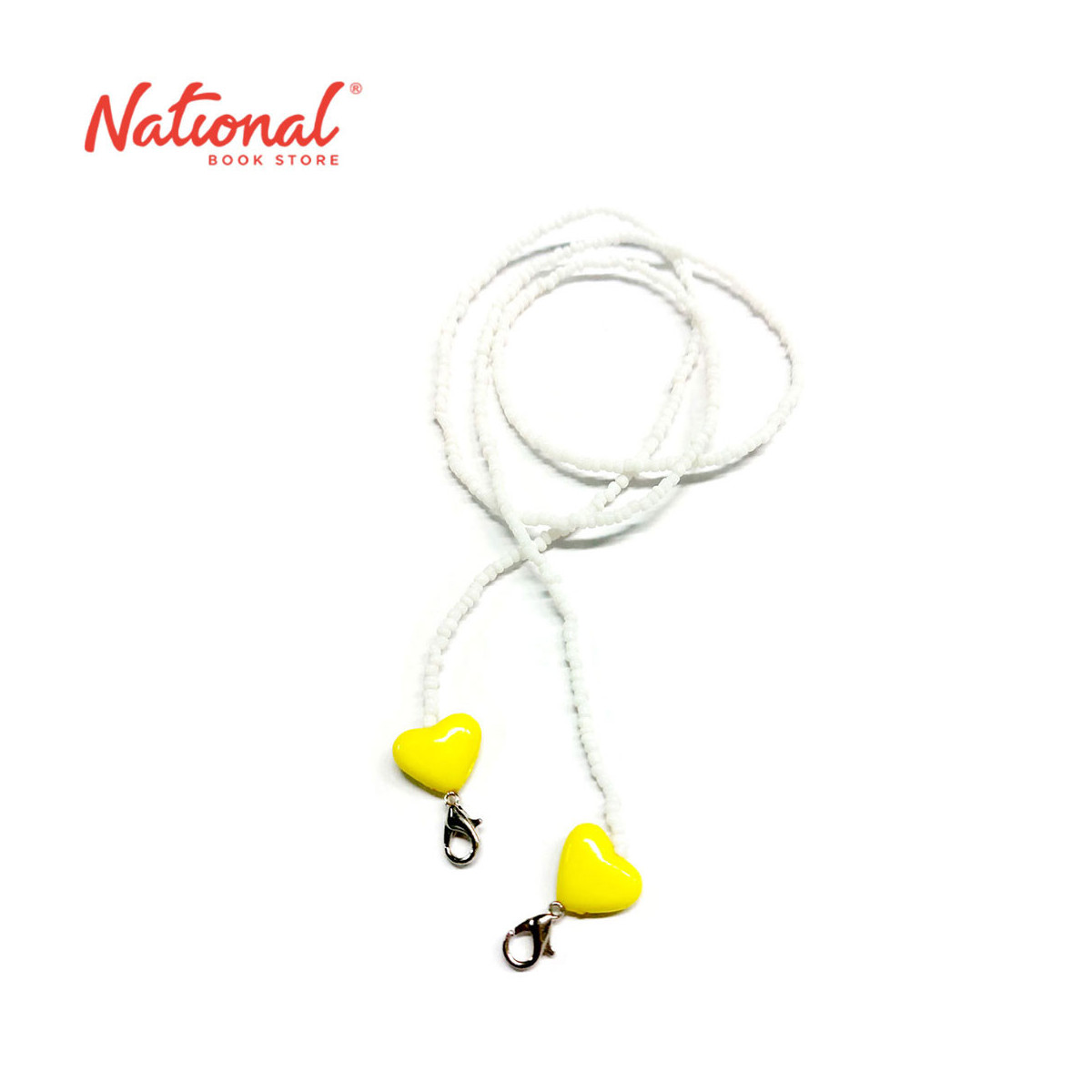 Face Mask Lanyard White Beads Yellow with Heart - Medical Supplies