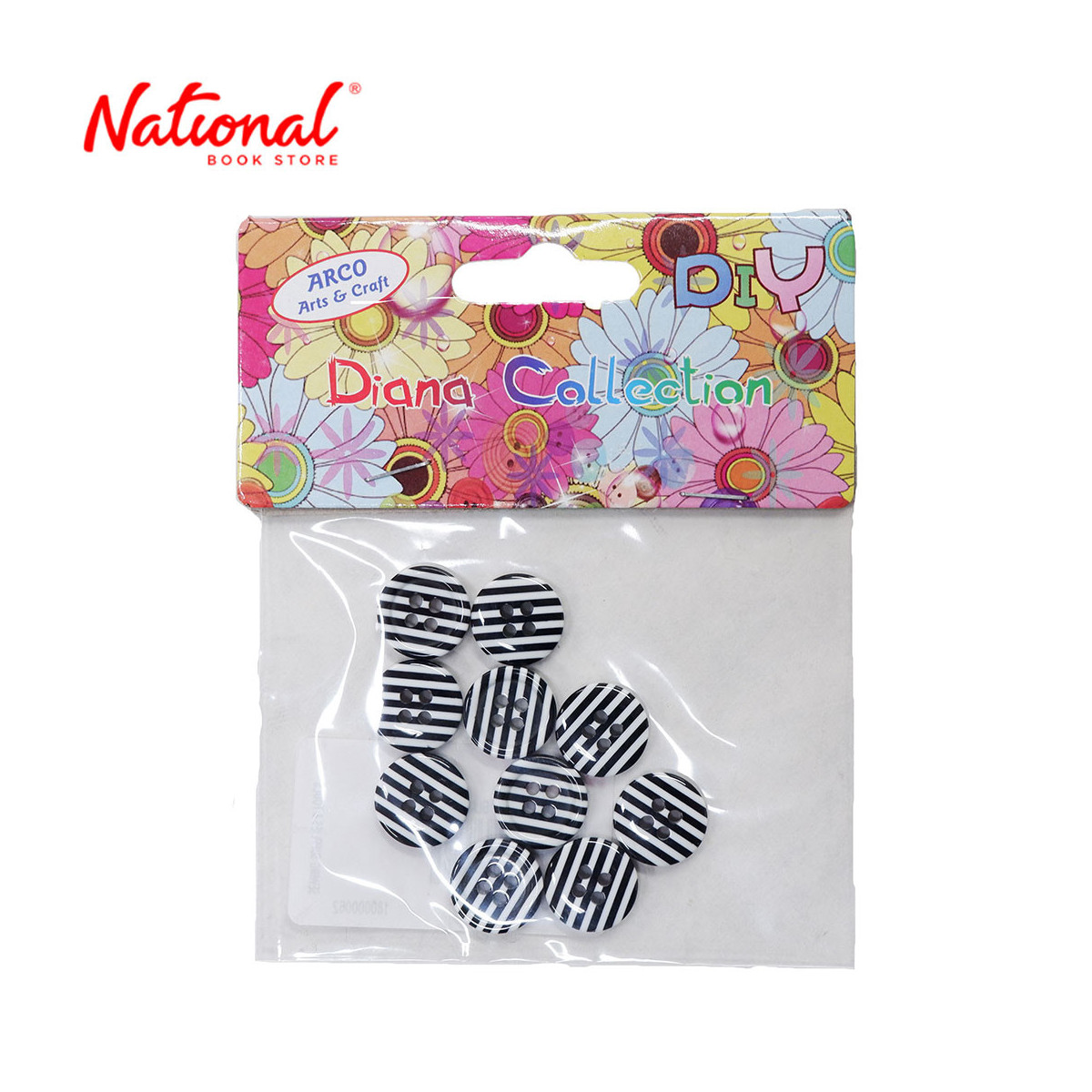 Arco Diana Button F4563, Black Stripes - Sewing Supplies