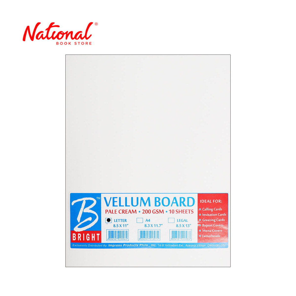 Bright Vellum Board 220GSM 10's Pale Cream Short - School & Office Supplies - Specialty Papers