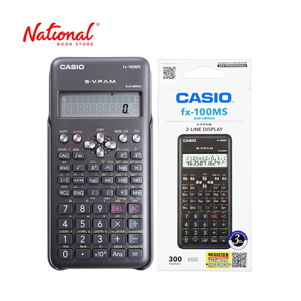 Casio Scientific Calculator FX100MS Black 300 Functions Battery Operated 2 Line Display 2nd edition
