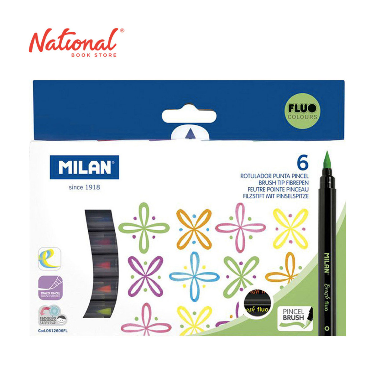 Milan Brush Pen Fluo 0612606FL 6 Colors - School Supplies - Art Supplies