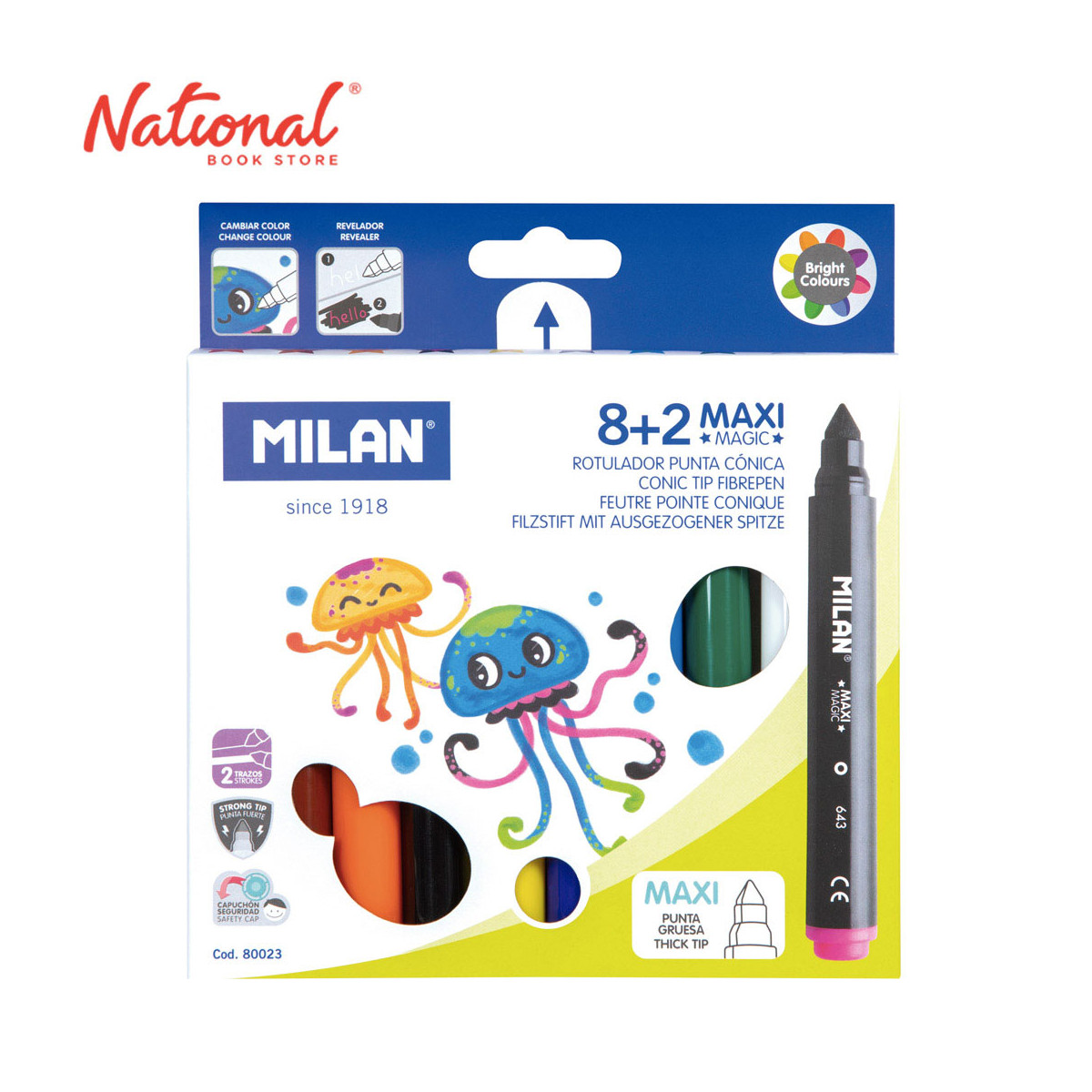 Milan Maxi Magic Coloring Pen 80023 Set of 8 Colored Pens and 2 MAXI Magic Pens - School Supplies