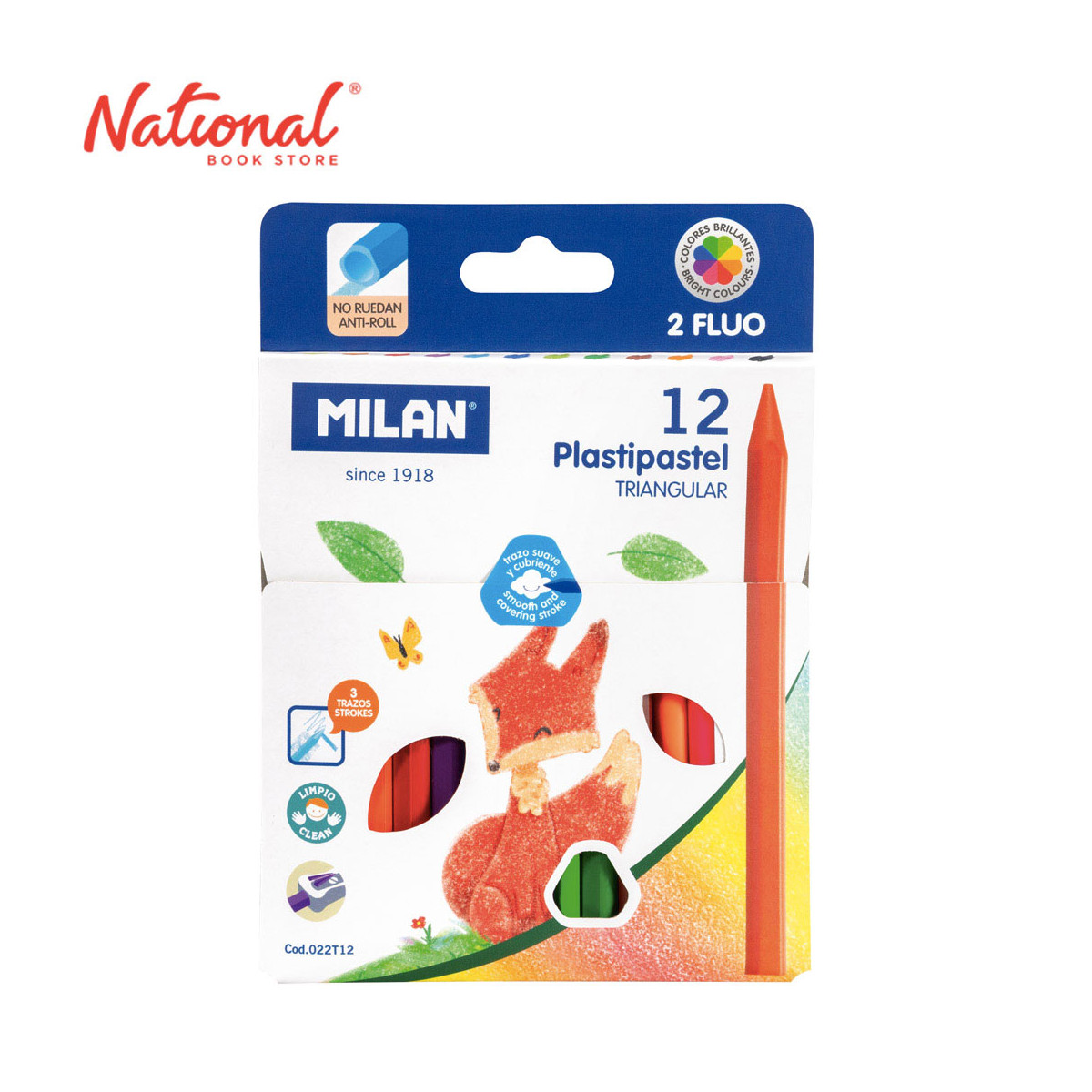 Milan Plastipastel 022T12 12 Colors (10 Basic Colors & 2 Fluo Colors) - School Supplies