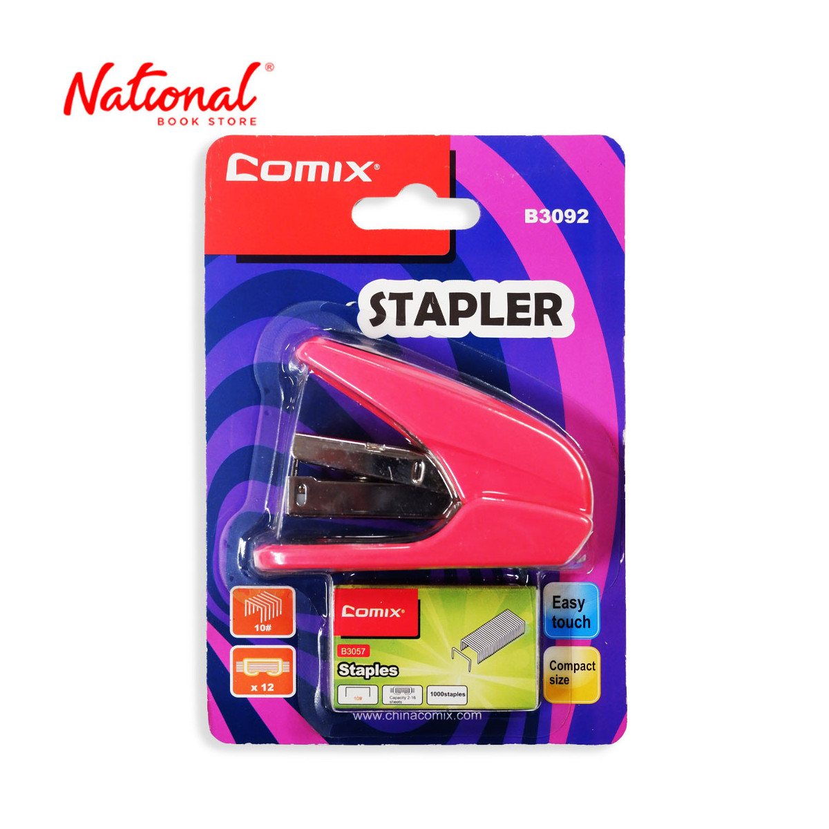 Comix Stapler Set No.10 12 sheets Half Strip With Staple Wire 1000's Pink B3092 - School & Office