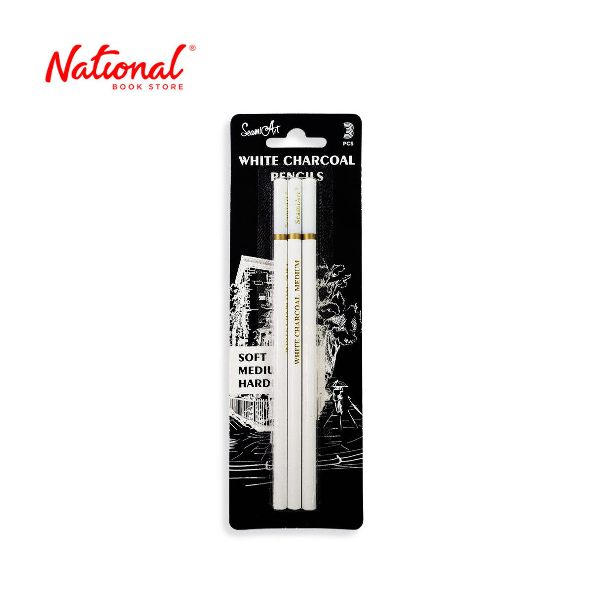 Seamiart White Charcoal Pencil SA-BAITANBI-3P 3 Piece Set - Arts & Crafts Supplies