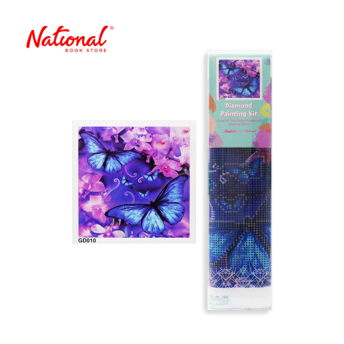 Skylar Diamond Painting Kit - Glow In The Dark GD010 Folded 30x30cm Blue Butterfly - Arts & Crafts