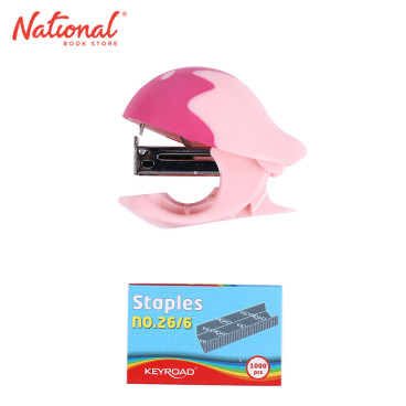 Keyroad Stapler Set No. 35 Soft Touch with Built In Remover & Staple Wire Pink 10 sheets 30mm