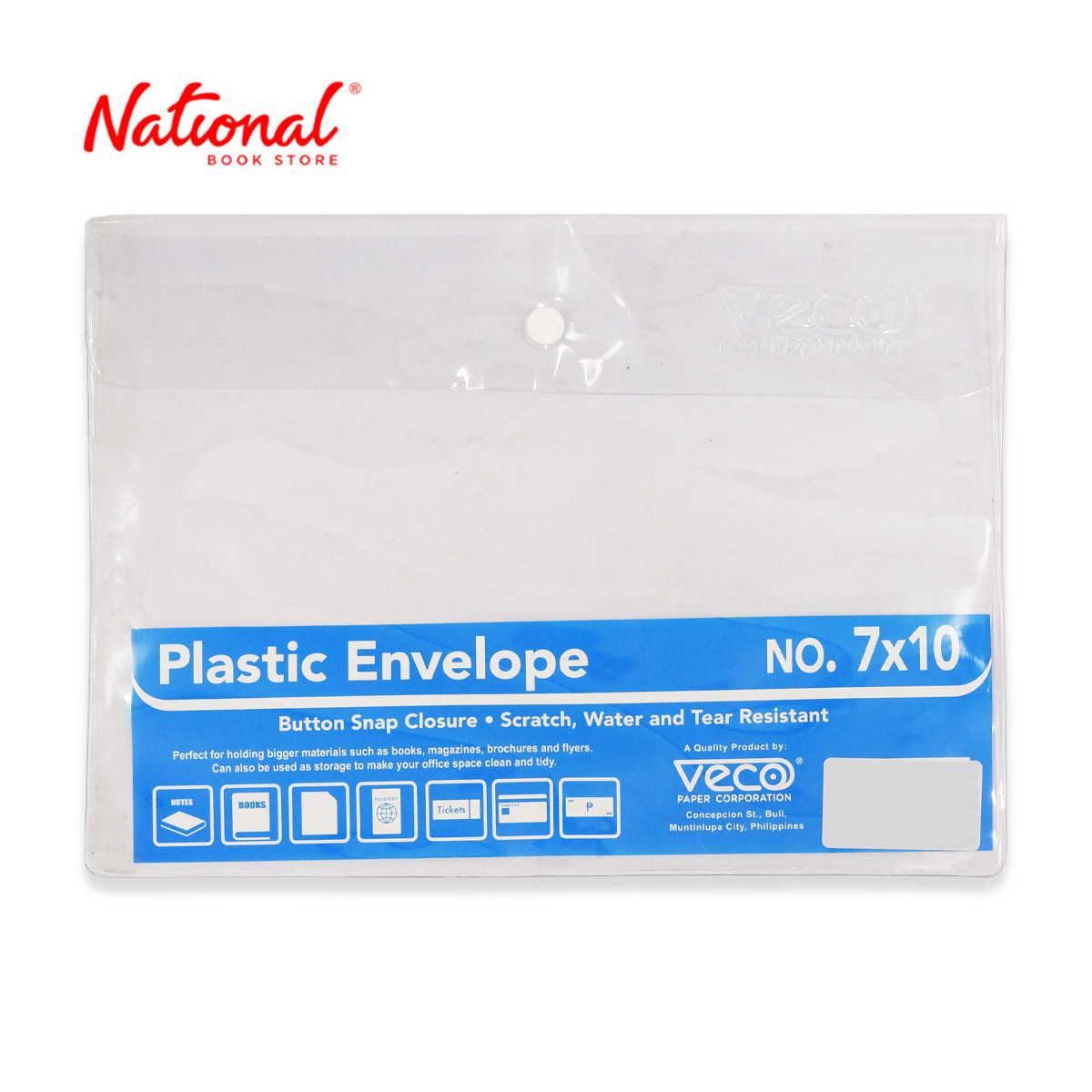 Veco Plastic Envelope 7x10 Inches Button Lock Transparent - School & Office Supplies