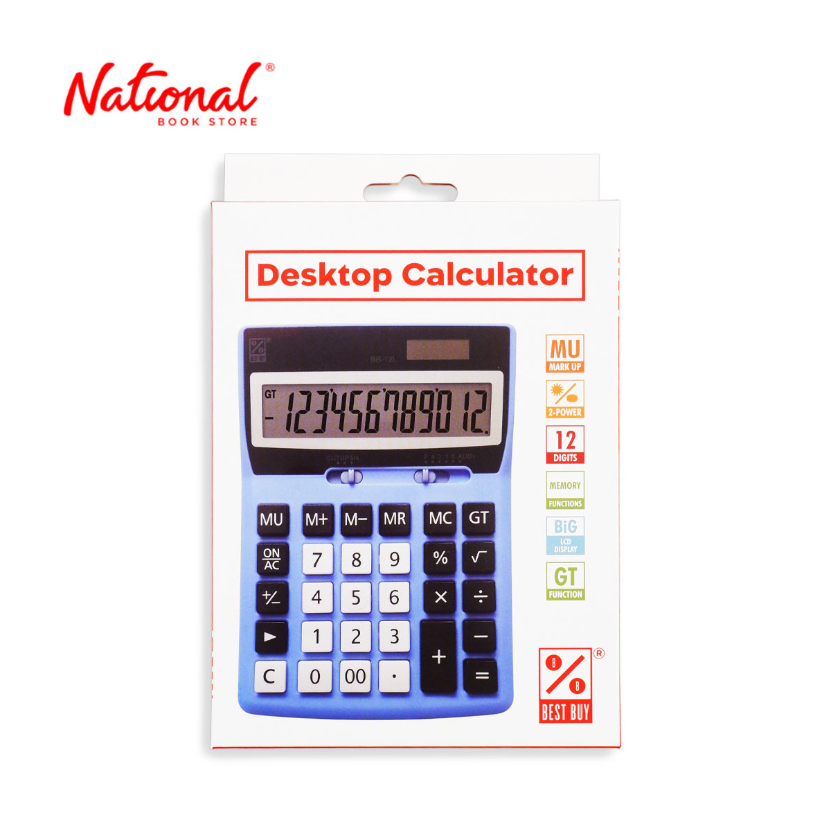 Best Buy Desktop Calculator BB-12L Blue 12 Digits Dual Power - School & Office Equipment