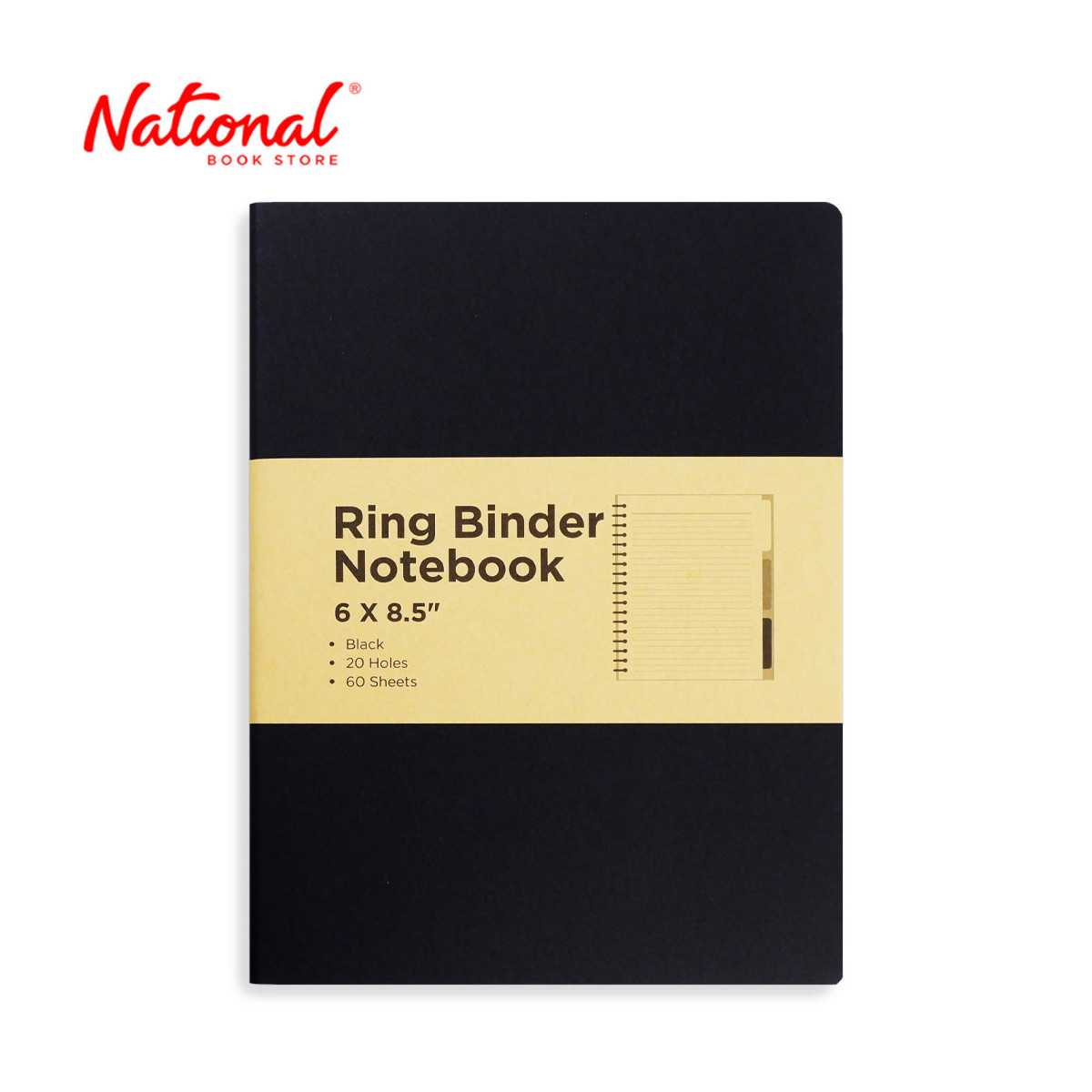 Premiere Notes 20Holes Ring Binder Notebook 6x8.5 inches 60 Sheets - Black - School Supplies