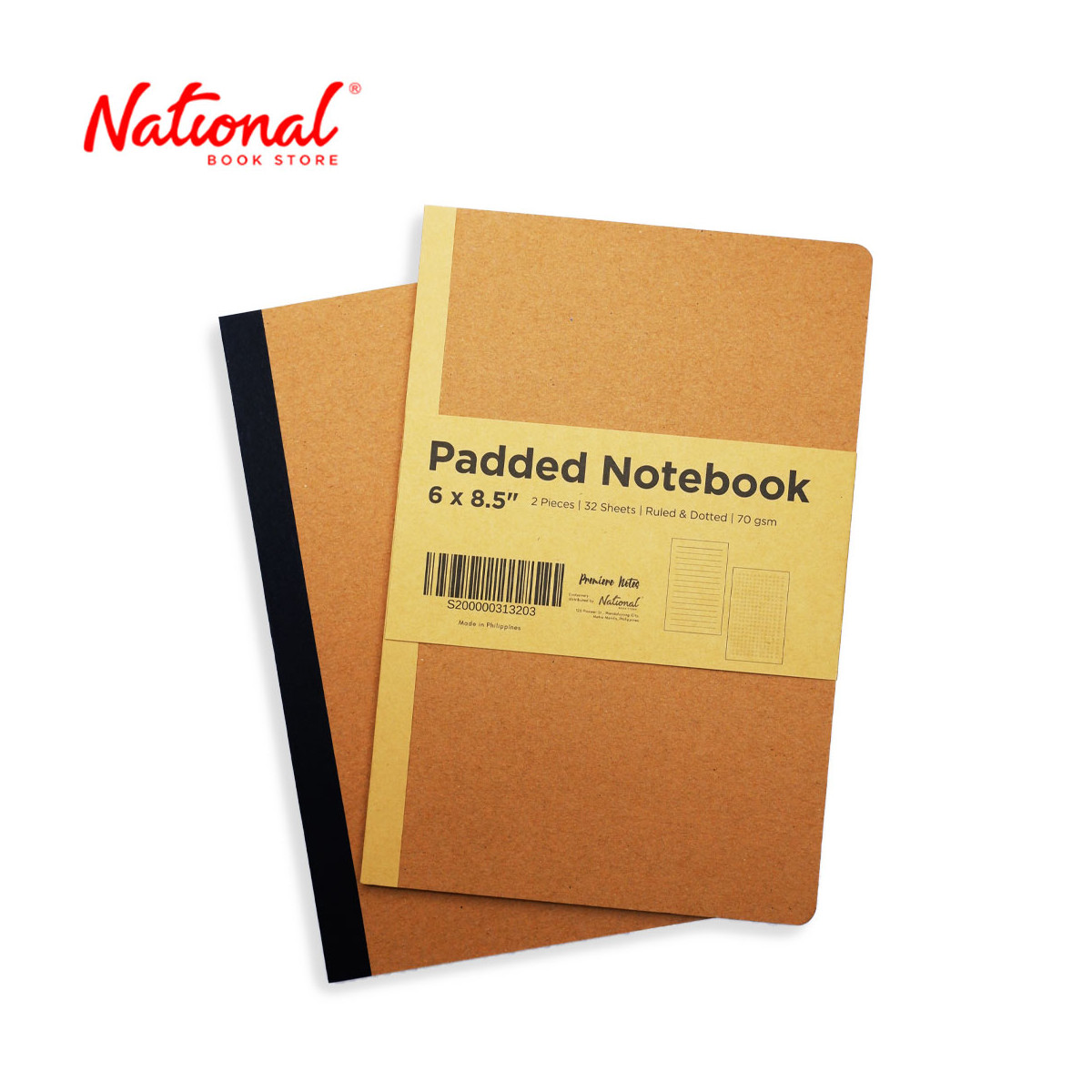 Premiere Notes Kraft Padded Notebooks 6x8.5 inches - 2 Pieces 32Sheets - Ruled, Dotted - School
