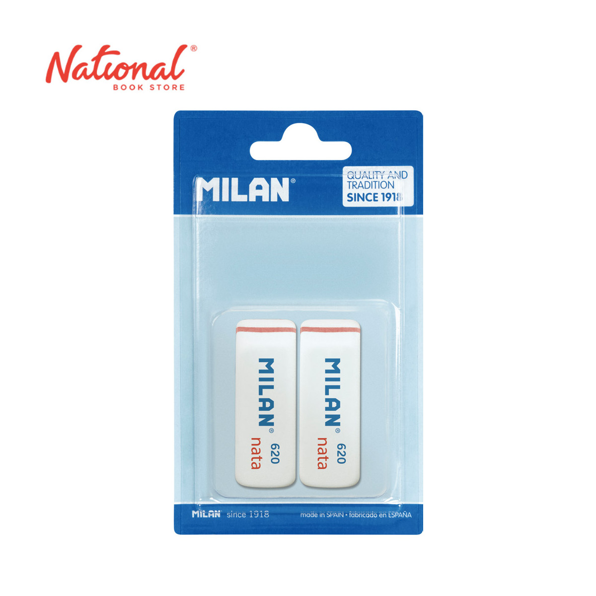 Milan Rubber Eraser Nata Bevelled White 620 2's BPM10044 - School & Office Stationery