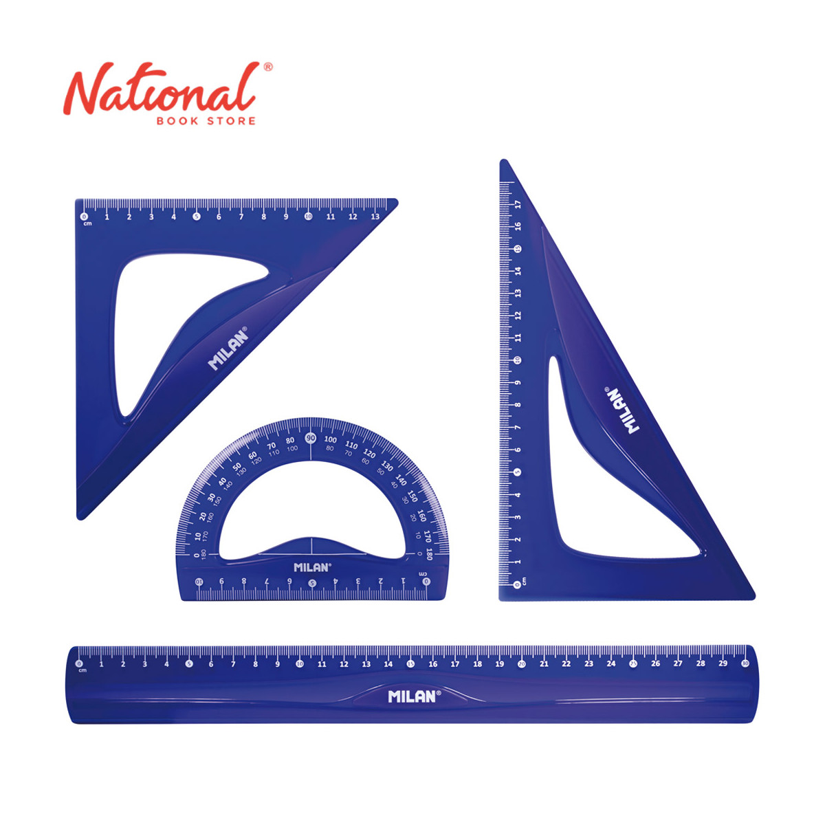 Milan Math Set Blue 2 Triangle 1 Protractor 1 Ruler Flex and Resistant Acid Series 359801B