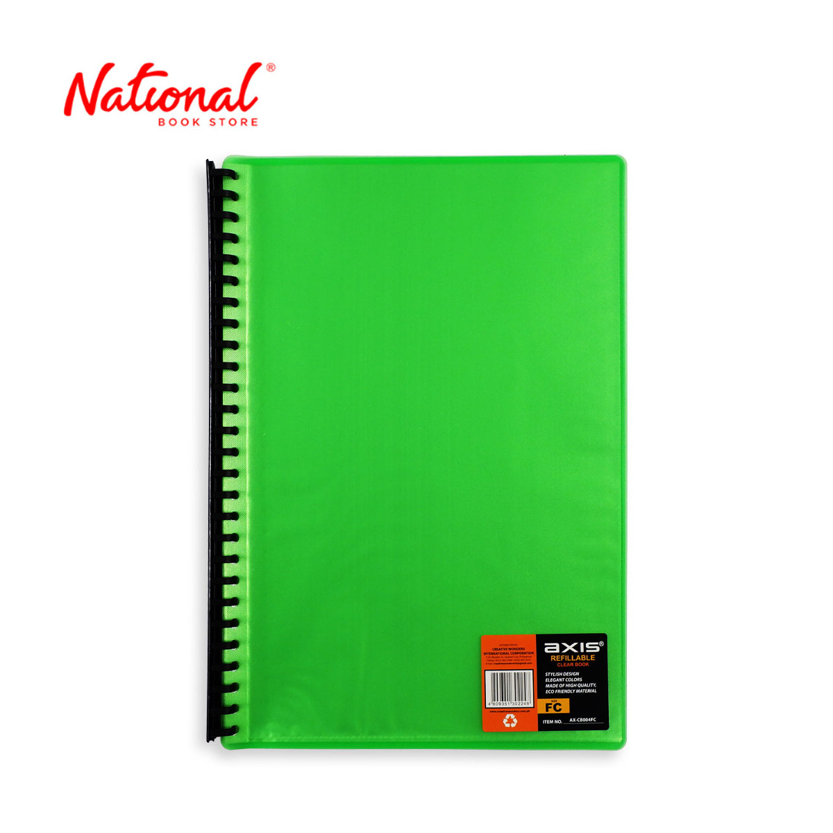 Axis Clearbook Refillable AX-CB004FC Long Green Translucent Plain - Office Supplies