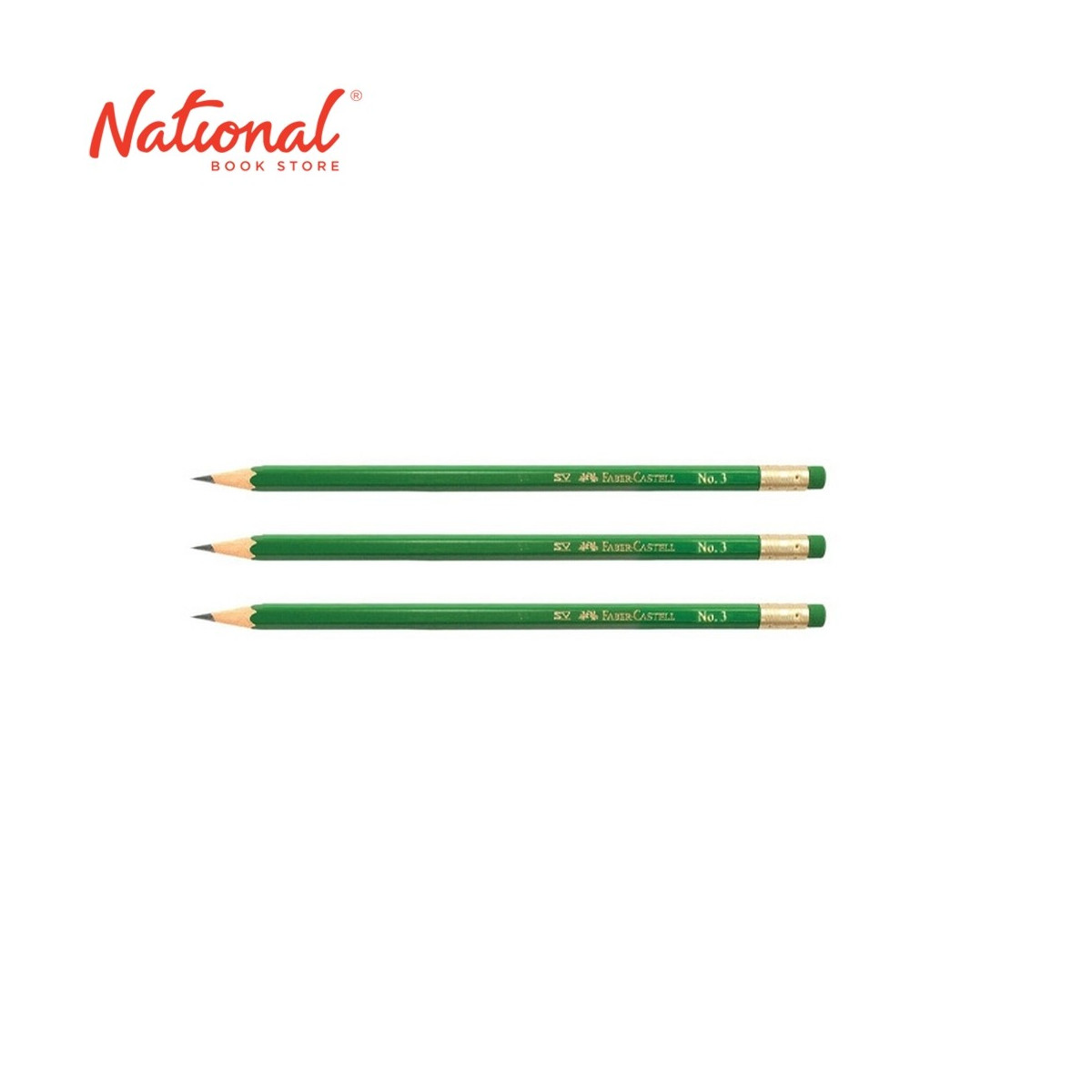 FABER CASTELL PENCIL WITH ERASER GREEN NO.3  3'S