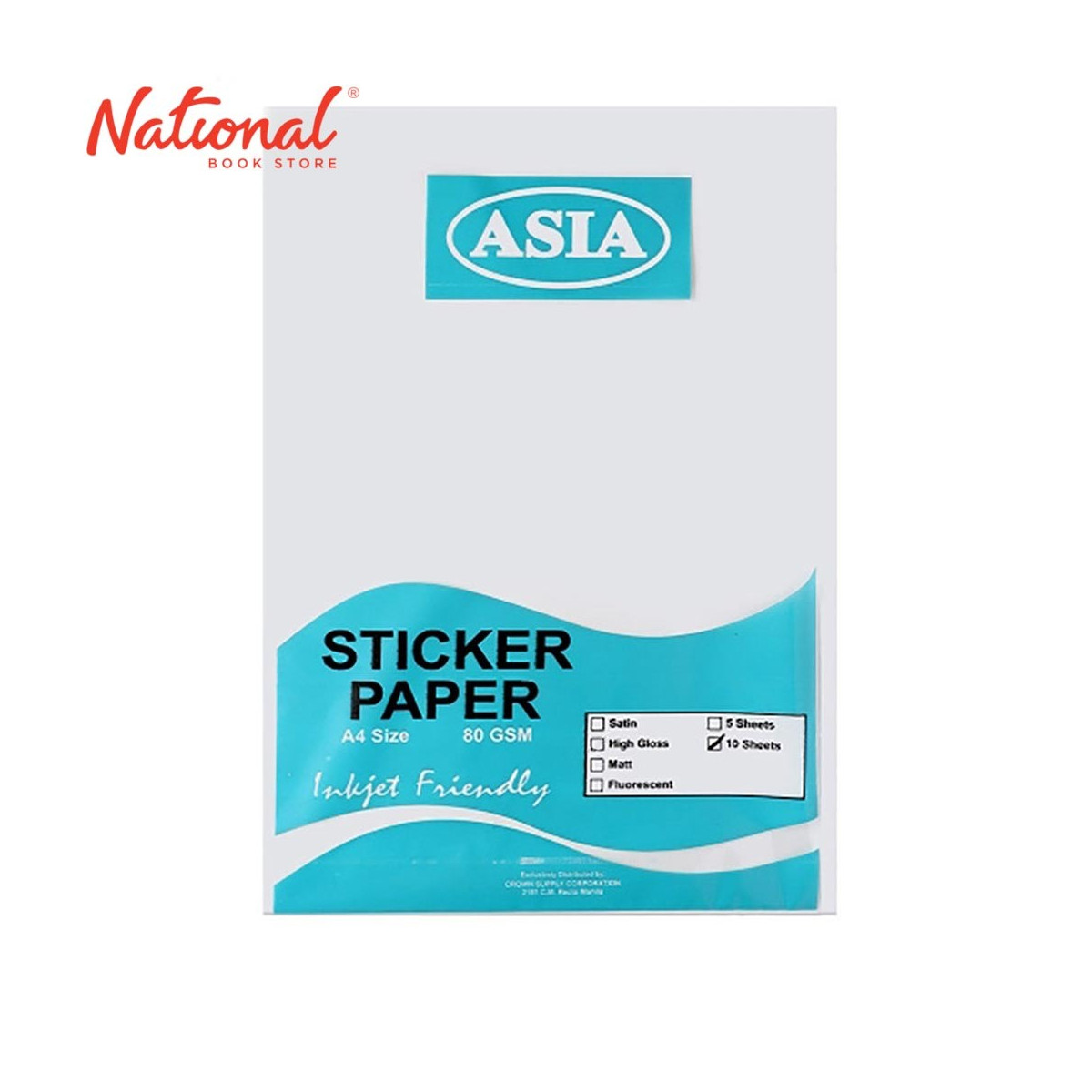 ASIA STICKER PAPER A4 80GSM 10S MATTE