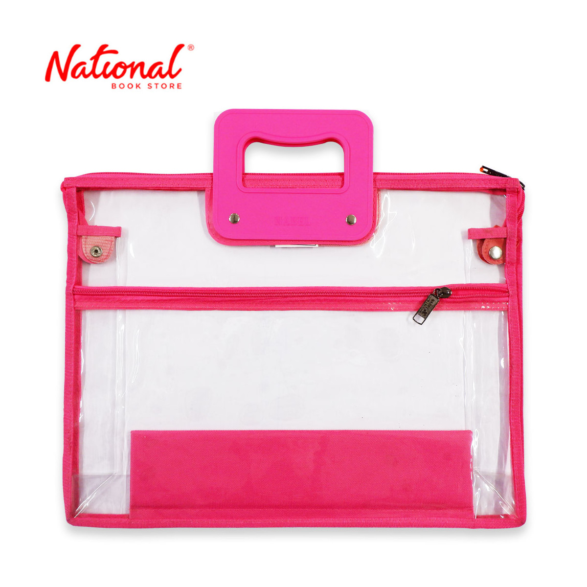Nabel Plastic Envelope XEH706L Long With Handle Zipper Lock With Rear Pocket Clear Plastic, Pink