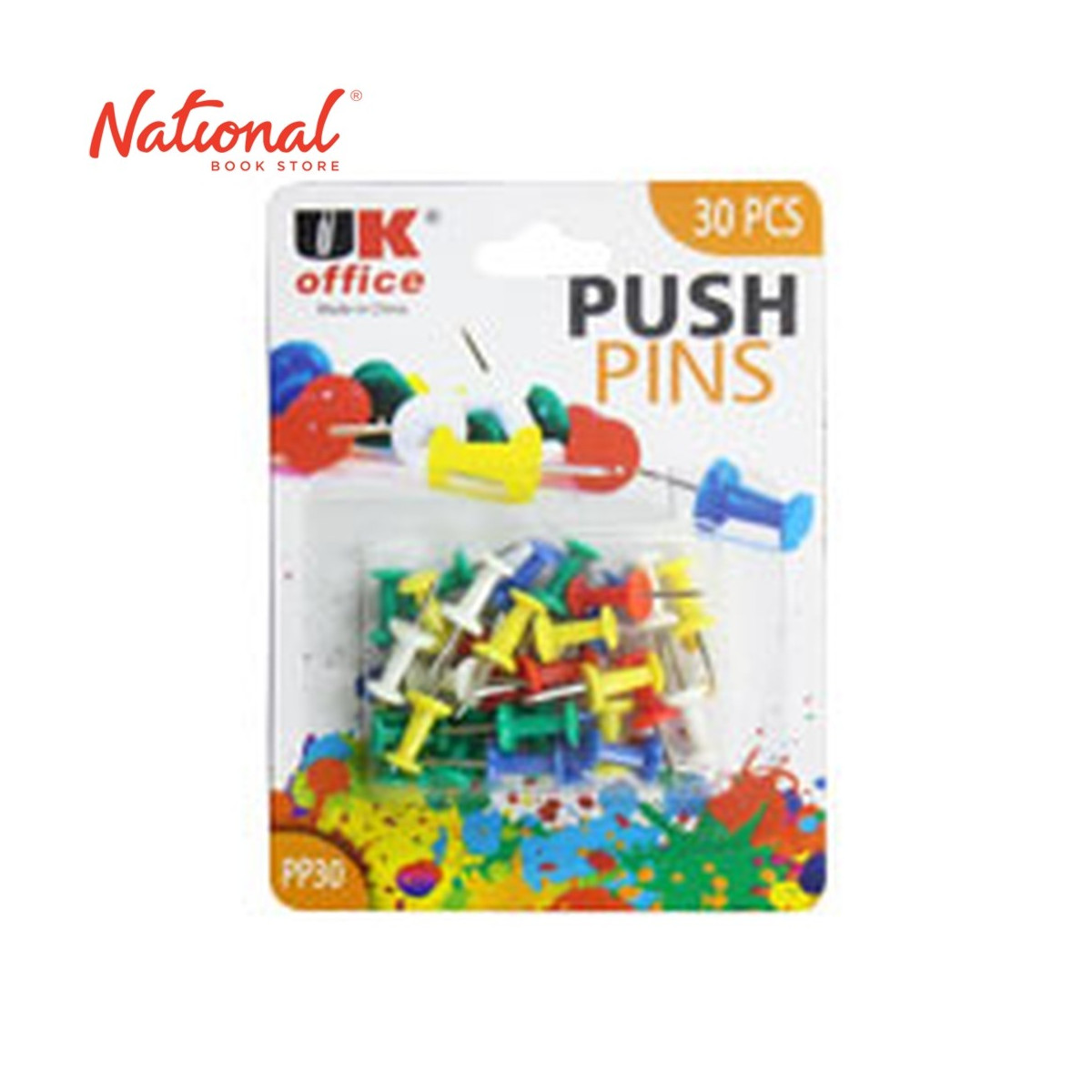 UK OFFICE PUSH PIN PP30 30S ASSORTED COLOR