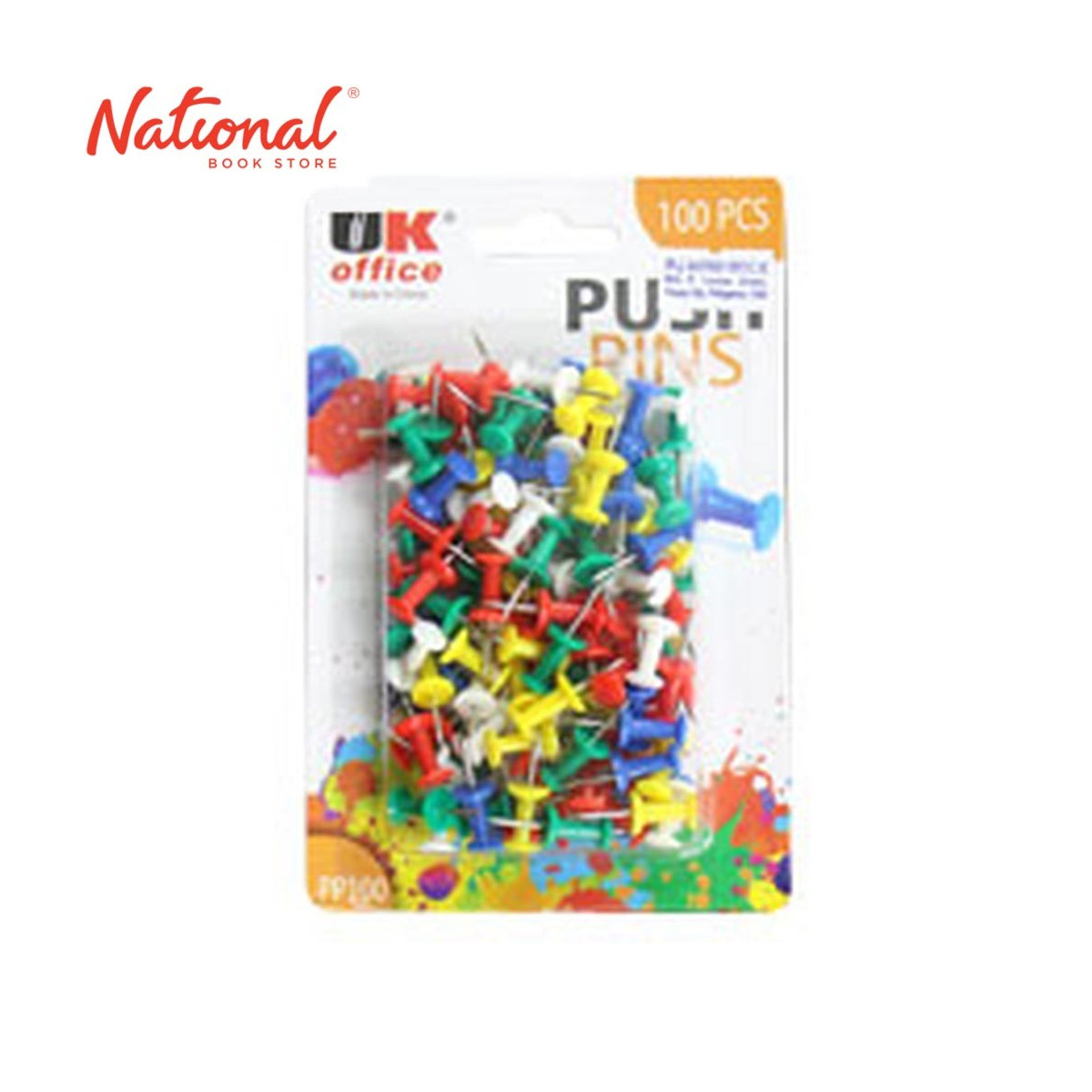 UK OFFICE PUSH PIN PP100 100S ASSORTED COLOR