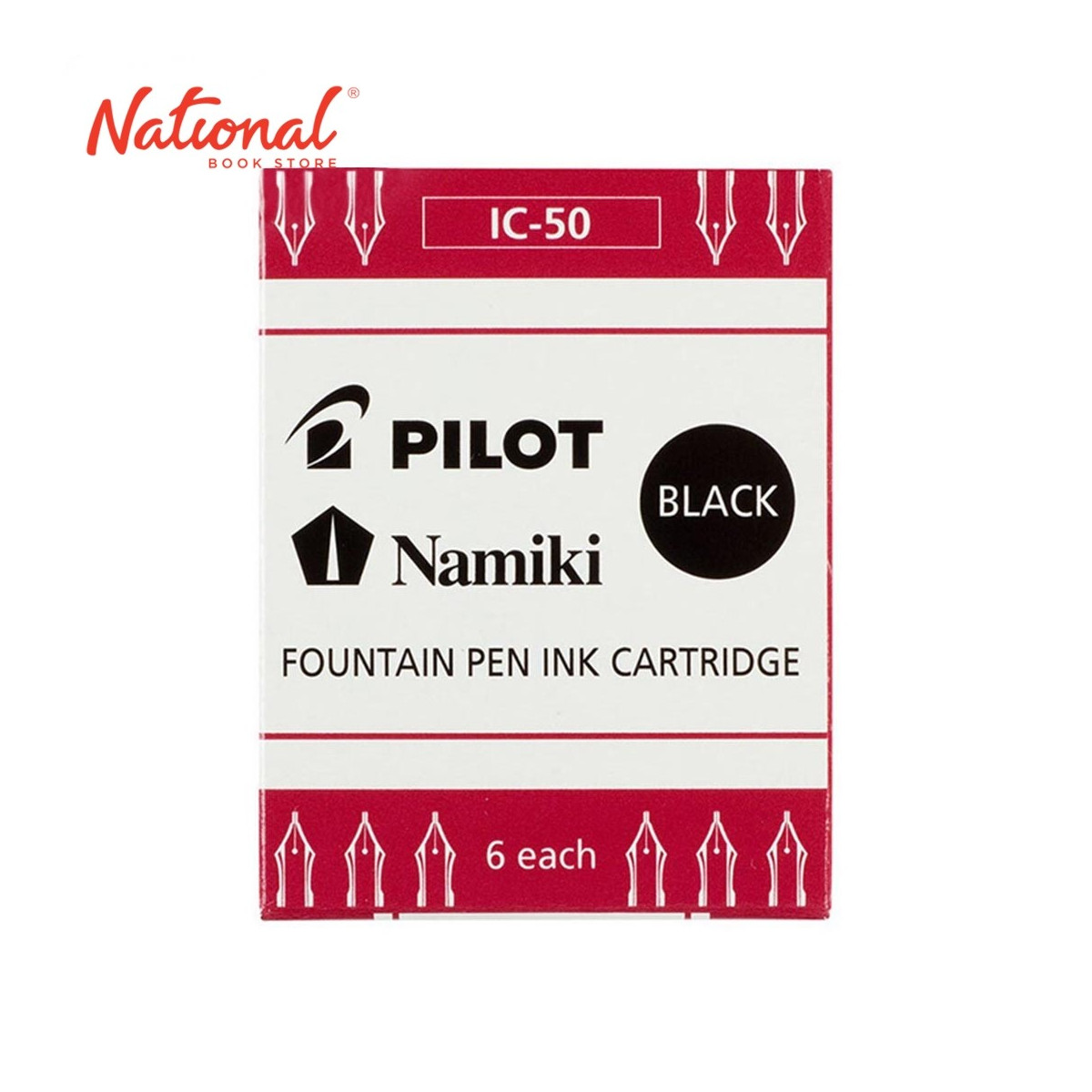 PILOT FOUNTAIN PEN INK CARTRIDGES IC-50 BLACK 6S