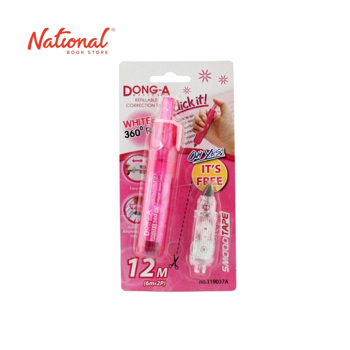DONG-A REFILLABLE CORRECTION TAPE 119037A 5MMX6M, PINK