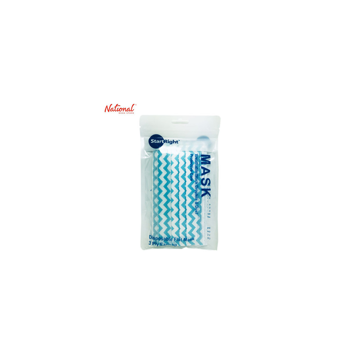 START RIGHT FACE MASK ADULT 3-PLY SURGICAL 5S/PACK ZIGZAG BLUE