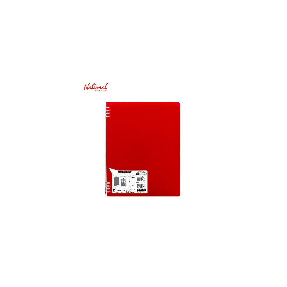 PORTFOLIO CLEARBOOK REFILLABLE P256GSV  A4 10SHEETS 30HOLES RING MECHANISM, RED